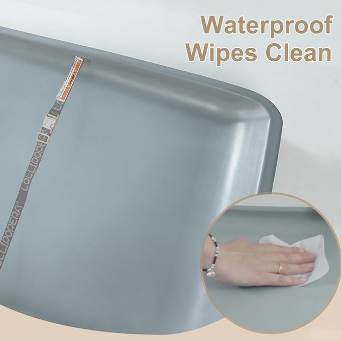 Wipeable Waterproof Baby Changing Pad, Large PU Diaper Pad for Changing Table and Dresser, Easy-Clean with Adjustable Buckle, No-Slip Bottom (Grey)