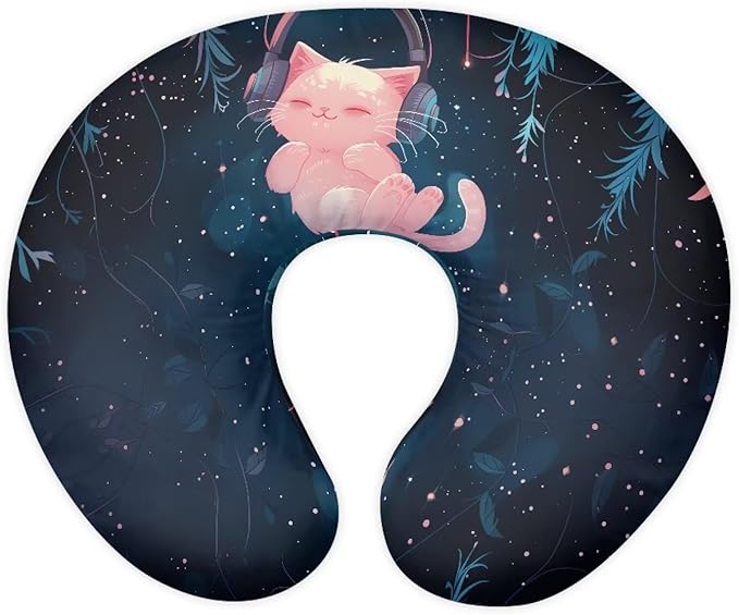 Music Cat Nursing Pillow Cover Cozy Nursing Slipcover for Feeding Pillow Hidden Zipper Design Breastfeeding Pillow Slipcover U-Shaped Soft and Skin-Friendly