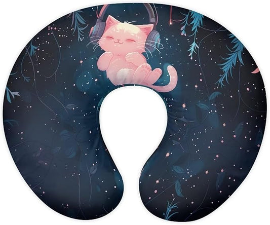 Music Cat Nursing Pillow Cover Cozy Nursing Slipcover for Feeding Pillow Hidden Zipper Design Breastfeeding Pillow Slipcover U-Shaped Soft and Skin-Friendly