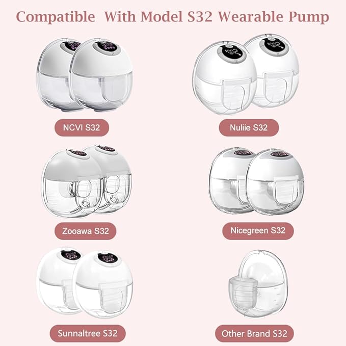 Two Full S32 Breast Pump Set with 10pcs 13/15/17/19/21mm Flange Inserts for NCVI/NICEGREEN/Nuliie/Zooawa/Sunnaltree S32 Pump,Including 24mm Flange,Valve,Diaphragm,Collector,Flange Inserts