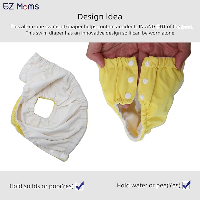 EZ Moms 2 Packs Reusable Swim Diapers Toddler Baby Swim Diaper Size 3 Washable Snap Pool Swimming Diaper 3T Soft and Silky Waterproof Diapers for Swimming Lessons Boys and Girls with a Laundry Bag