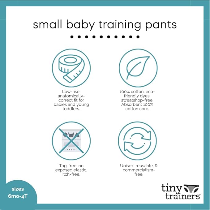 Tiny Trainers Cotton Training Pants, Unisex, for Babies and Toddlers, Elimination Communication or Potty Training - 3-pack