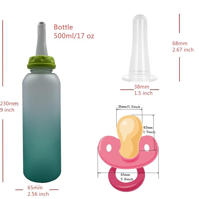 Adult Bottle Pacifier Set, Big Sized, Animal Pattern Design, 8oz (Green)