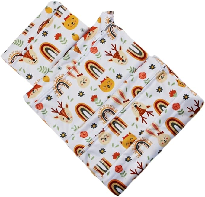 3pcs Cloth Diaper Wet Dry Bags Waterproof Reusable with Two Zippered Pockets Travel Beach Pool Daycare Soiled Baby Items Yoga Gym Bag for Swimsuits or Wet Clothes (rainbow fox)