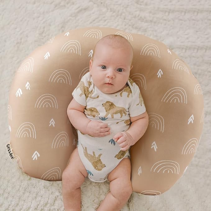 GRSSDER Nursing Pillow Cover Stretchy Minky Removable Nursing Covers for Breastfeeding Pillows, Ultra Soft Comfortable Slipcover for Boy and Girls, Jungle Bear/Rainbow