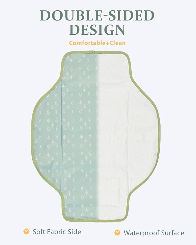 PZU Portable Diaper Changing Pad - Waterproof Travel Changing Mat with Built-in Pillow, Gifts for Baby Shower, Newborn Girls & Boys（Green Forest）