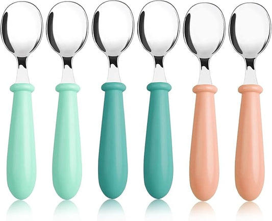 6-Pack Stainless Steel Toddler Forks with Round Handle, Baby & Kids Utensils for Self-Feeding Dishwasher Safe