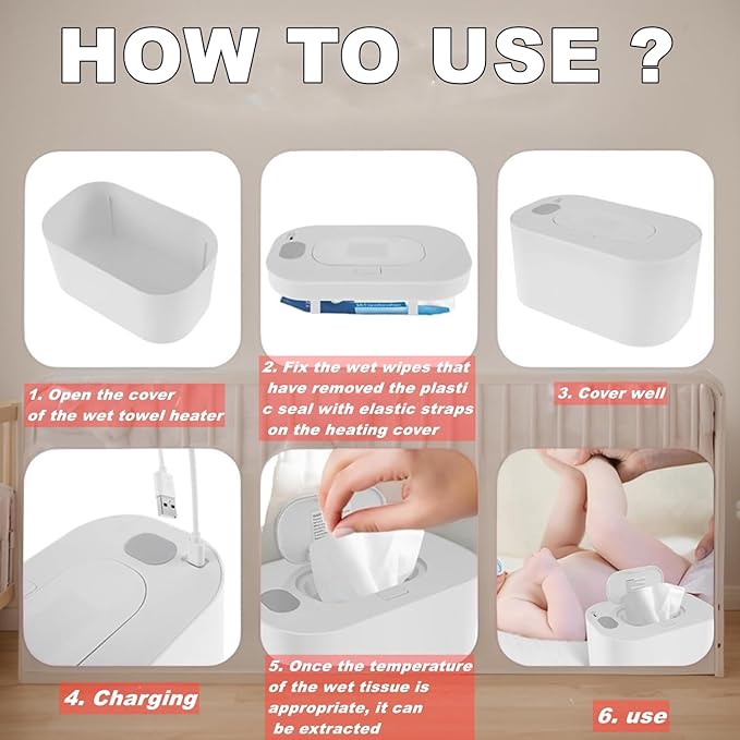 Portable Baby Wipe Warmer，Wipe Warmer and Baby Wet Wipes Dispenser to Even Heating, Wipe Heater with Temperature Display, Diaper Wipe Warmers for Home Car Travel Newborn Baby (Pink)
