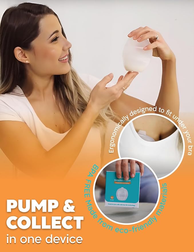 Silicone Breast Milk Collector - 2-in-1 Silicone Manual Breast Pump & Milk Collectors for Breastfeeding, Wearable & Hands-Free, Leak-Resistant & Quiet Suction, Adjustable Valve, Single Pack