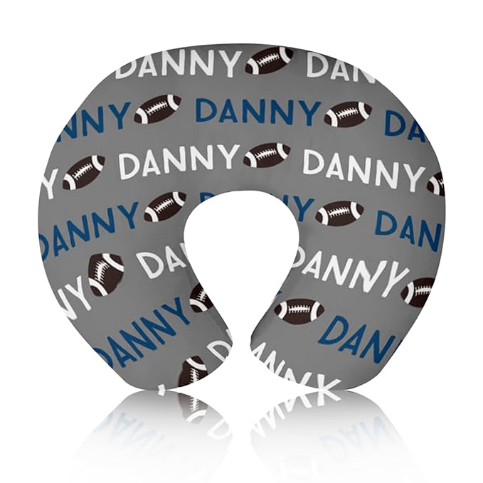 Baby Nursing Pillow Cover - Personalized Name Footballs Theme Breastfeeding U-Shaped for Bottle Feeding, Soft Comfortable Breastfeeding Pillow Cover for Infant Baby Boys and Girls