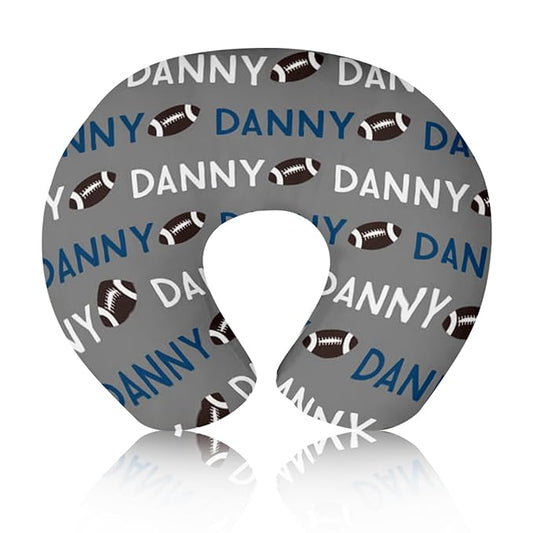 Baby Nursing Pillow Cover - Personalized Name Footballs Theme Breastfeeding U-Shaped for Bottle Feeding, Soft Comfortable Breastfeeding Pillow Cover for Infant Baby Boys and Girls