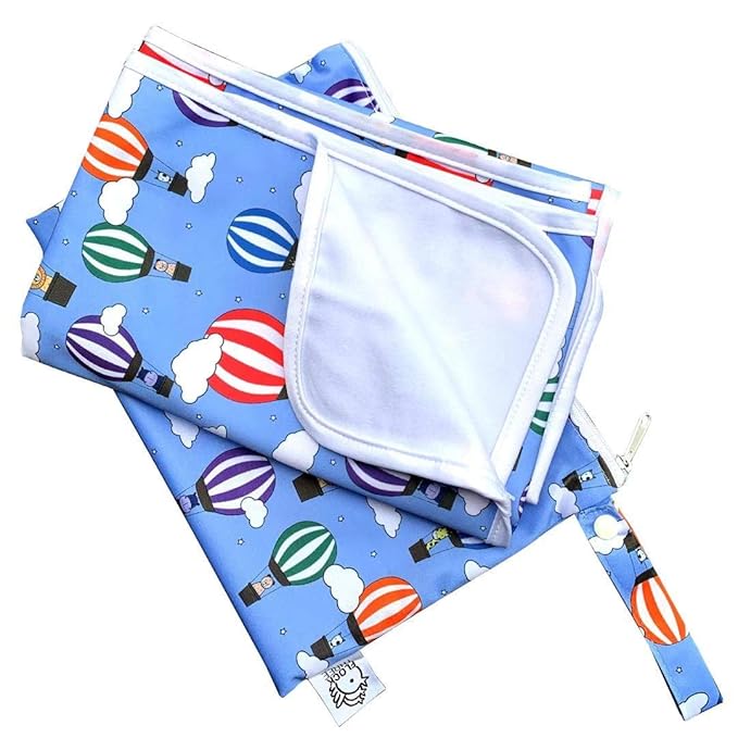 Flockthree Waterproof Baby Changing Pad with Storage Bag (43.3" X 28.7") Washable Wipeable Reusable Leak Proof Diaper Travel Mat Station Changing Mattress Liner Cribs Bed Cover, Flying Animals