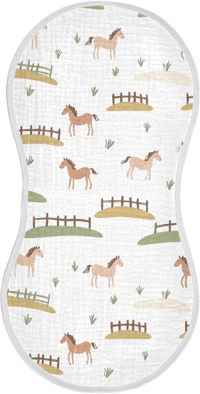 vvfelixl Baby Burp Cloths Cute Horses Fences Baby Newborn Cotton Burping Cloths Set Babys Washcloths 4 Pack