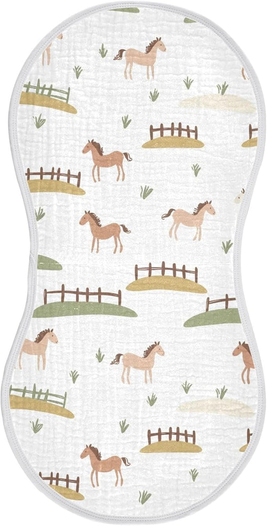 vvfelixl Muslin Burp Cloths Cute Horses Fences Baby Washcloths for Baby Girl Boys 2 Pack