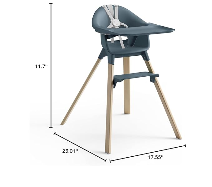 Stokke Clikk High Chair, Fjord Blue - All-in-One High Chair with Tray + Harness - Light, Durable & Travel Friendly - Ergonomic with Adjustable Features - Best for 6-36 Months or Up to 33 lbs