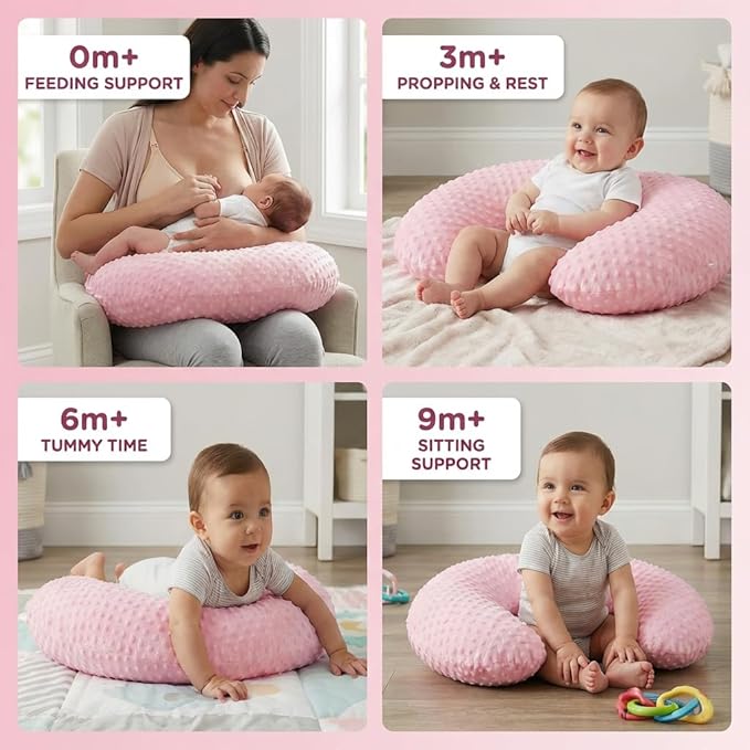 Nursing Pillow, Breastfeeding Pillows with Removable Cover for Mom with Breathable Filling, Ergonomic Baby Feeding Essentials for Bottle and Breastfeeding (Pink)