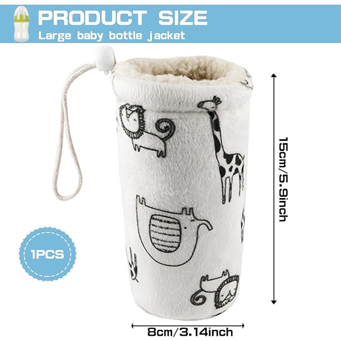 Infant Bottle Cover Thick Lambswool Keep Warm Baby Drinking Sleeve with Lanyard Baby Glass Bottle Insulator Soft Baby Bottle Protector for 300ml Bottle,2Pcs White