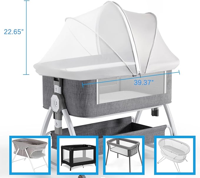 Akiky Portable Bassinet Bedside Sleeper Cover Semi-Sunshade Mosquito Net for Baby Infant Bed Sleeper Cover Mesh Net with Zip-up Window(Gray)