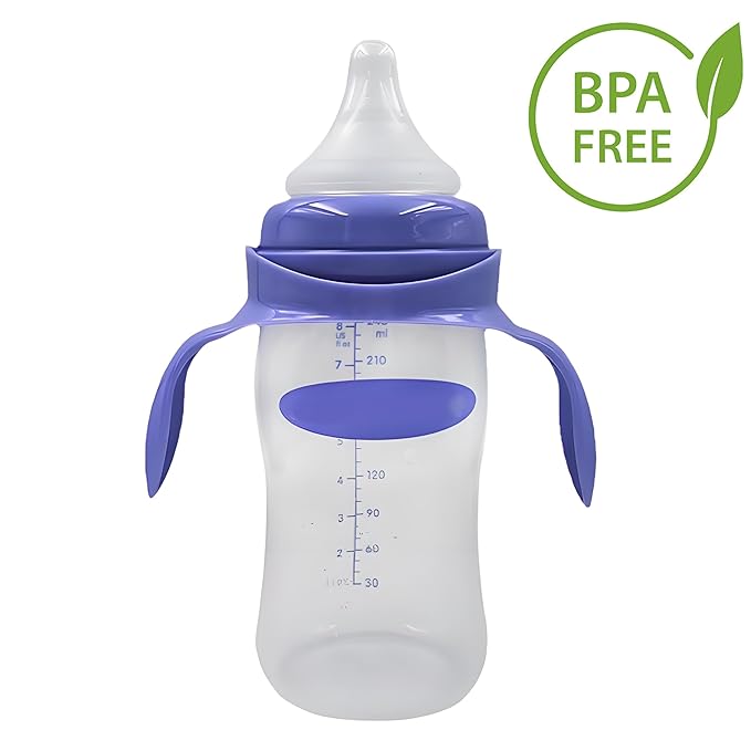 Baby Bottle Handles Compatible with Lansinoh Baby Bottles, Ergonomic Bottle Holder for Newborn, 4 Pack (White & Purple)