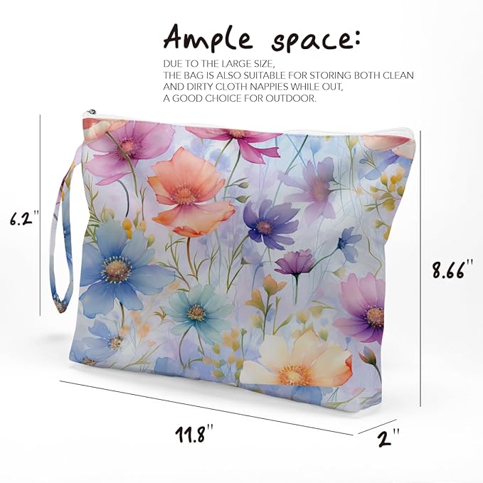Fokongna Floral Print Wet Bag, Small Portable Waterproof Multi-Functional Organizer for Women, Rainbow Watercolor Floral, Ideal for Daily, Beach & Travel