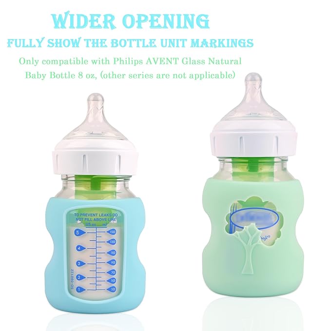 3 Pack Silicone Sleeves for Dr. Brown's Natural Glass Baby Bottles, Anti Breakage Baby Bottle Holder, Compatible Dr. Brown Wide-Neck Glass Baby Bottles 5 oz (White+Blue+Green)