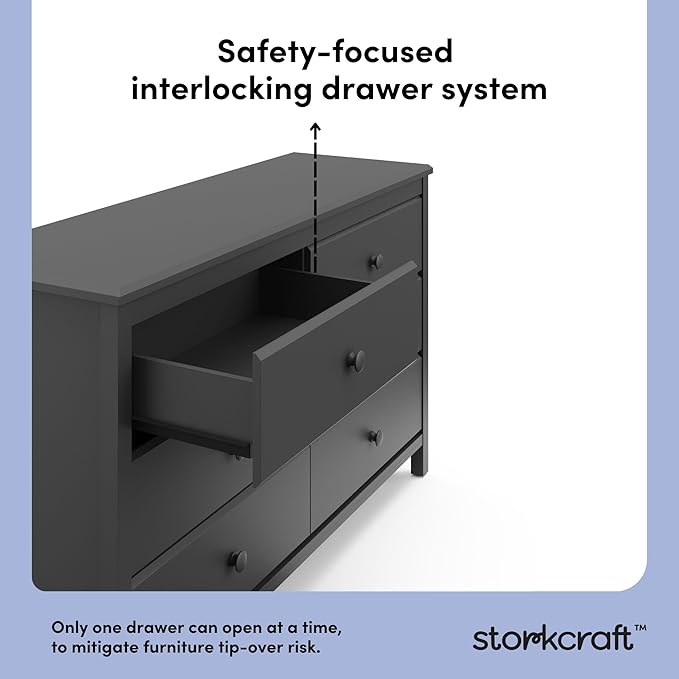 Storkcraft Alpine 6-Drawer Dresser (Gray) – GREENGUARD Gold Certified, Gray Dresser for Bedroom, Kids & Nursery Storage Drawers, Safety Interlocking Drawers, Pre-Installed Tracks, Kids Bedroom