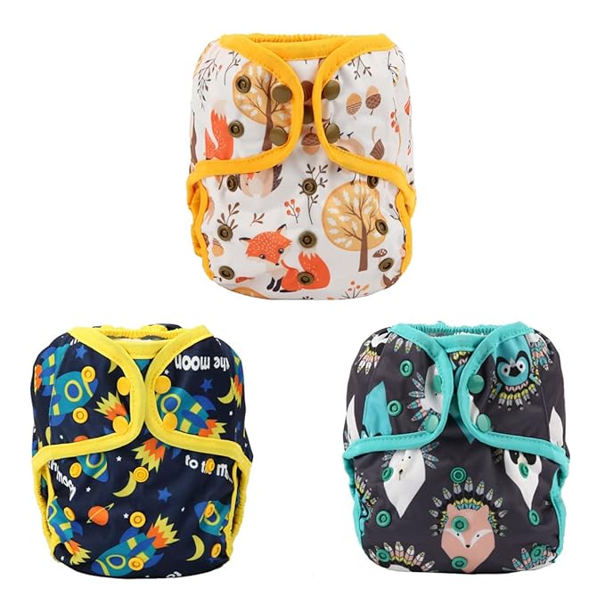 3 Baby Diaper Covers Nappies One Size 10lbs to 36lbs for Boys (Yellow Deers)