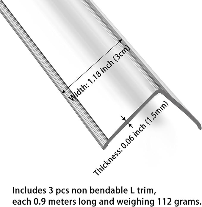 Trimold Clear Peel and Stick L Molding Corner Guards with 90° Angle for Wall Door Frame Cabinet Baseboard Protection and Decoration, 2.9ft x 1.2in (3Pcs)
