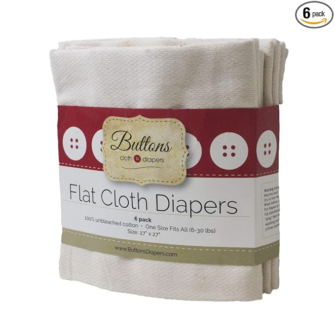 Buttons Unbleached Organic Cotton Birdseye Flat Diapers - 6 Pack