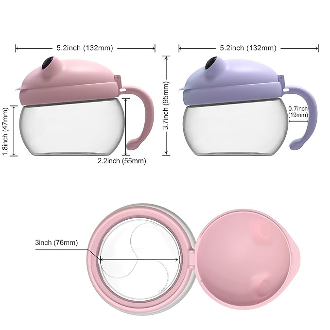 SELEWARE 2 Pack Toddler Snack Cups No Spill Snack Containers for Kids with Spill-Proof Lid & Handle, 12.3 Oz BPA-Free Plastic Baby Snack Catcher, Dishwasher Safe, Cute Frog Design (Pink & Purple)