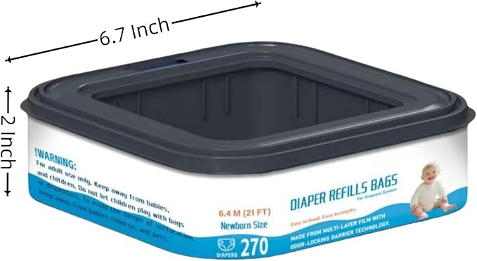 6 Packs-Standard Square Refills Disposal Bags Refill Compatible with Diaper Genie Classic, Compact and Select Pails, Hold Up to 270 Newborn-Sized Diapers Per Refill
