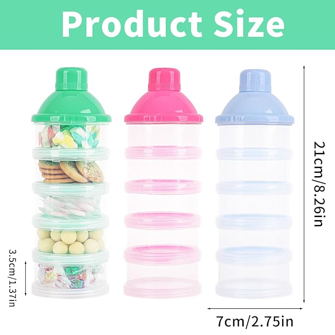 2 PCS 5 Layers Baby Milk Powder Dispenser, Milk Powder Pots, Formula Dispenser Portable Milk Powder Formula Dispenser Container Pot Box Milk Cans Snack Storage Box for Travel (Blue + Blue)