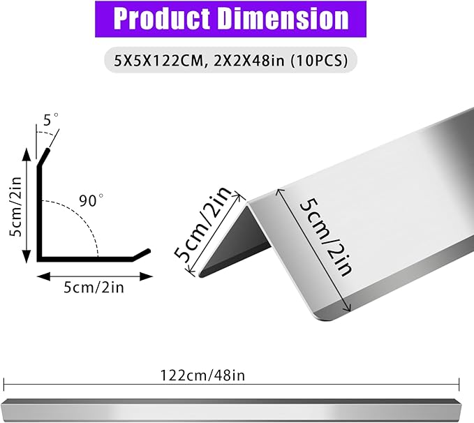 Stainless Steel Wall Corner Guard 2 x 2 x 48 inch 10 Pcs, Metal Wall Corner Protection Guards with 90-Degree Angle for Wall Protection and Decoration.
