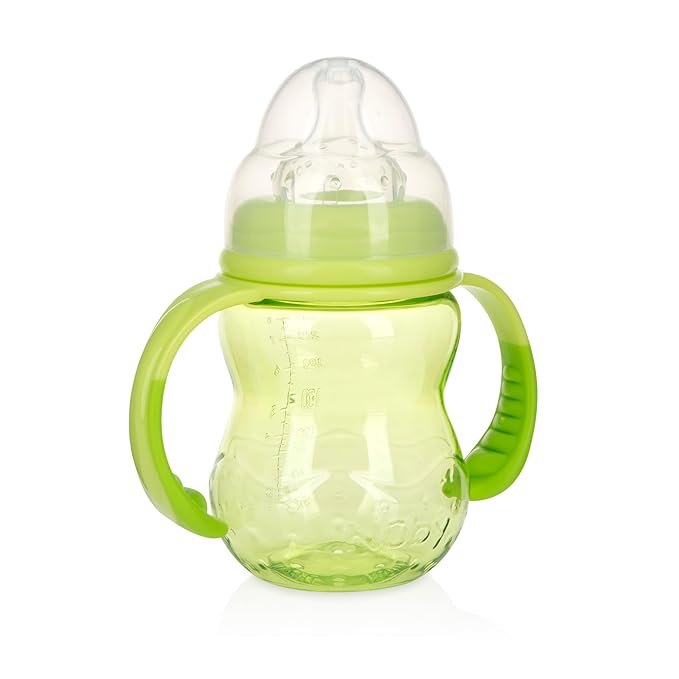 Nuby Non-Drip 3-Stage Wide Neck Bottle to Cup, 8 Ounce, Pack of 1 Cup, Colors May Vary