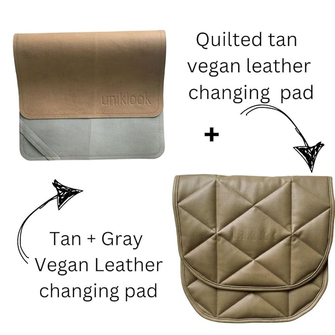 Quilted Padded Vegan Leather Portable Changing pad Mat | Play mat Baby Toddler Infant by Uniklook | Baby Diaper | Tummy Time Mat Crawling Play Time | Waterproof Baby Infant Floor Mat 16”x30” (Tan)