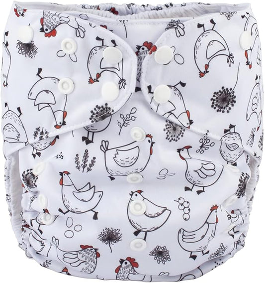 2 to 7 Years Old Cloth Diaper Nappy Pocket Reusable Washable Junior Big Baby Kids Toddler (Hens)