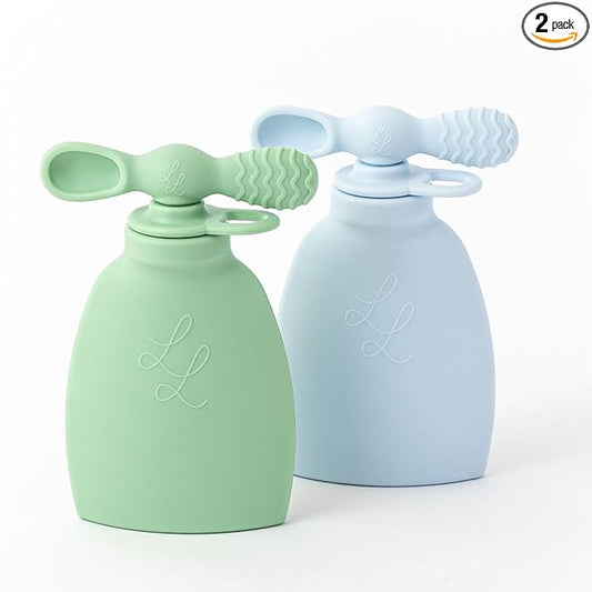 Nontoxic Reusable Baby Food Pouches - Premium Food Grade Silicone - BPA & PFAS Free - Leak-Proof Design - Easy to Clean and Dishwasher Safe (Blue and Green)