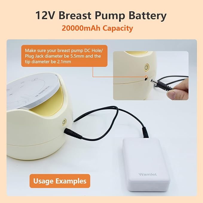 12v Portable Breast Pump Battery and Charger for Medela Sonata,Freestyle,Spectra S1 S2 9Plus and Lactina Hygeia EnJoye (White, 20000mAh)