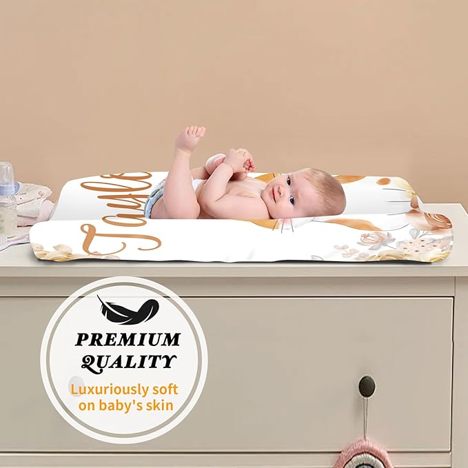Custom Changing Pad Cover Set - Jersey Knit Comfy CozyUltra Soft Unisex Diaper Changing Table Covers with Personalized Name for Baby Boys Girls - Waterproof Ultra Soft 4 Pcs Set Style08