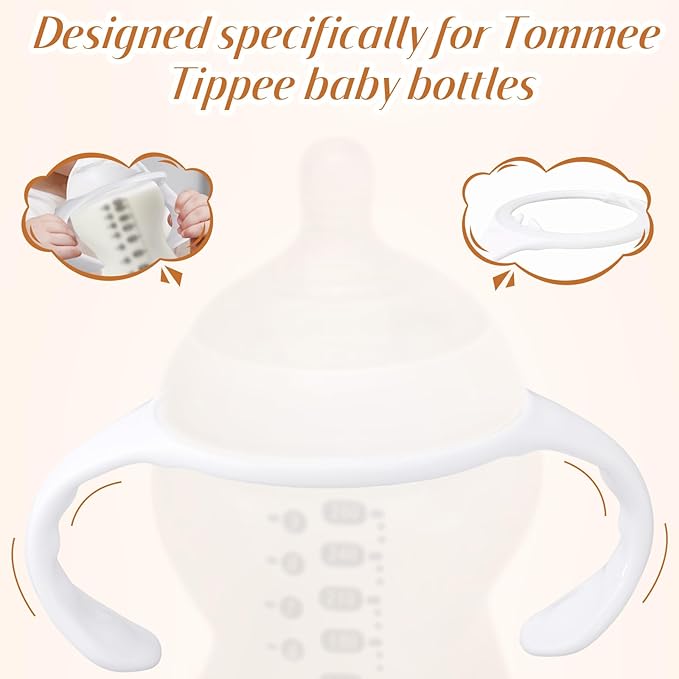 4pcs Baby Bottle Handles for Tommee Tippee, Ergonomic Non-Slip Grip BPA-Free Bottle Holder for Newborn Infant Hands Free Feeding (Pink, White)