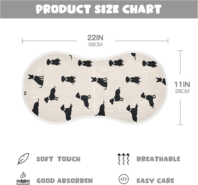 1 Pack Muslin Burp Cloths Dogs Beige Cotton Baby Burp Cloths Extra Absorbent and Soft Thick Burping Cloth for Newborn Babies 22x11 Inch