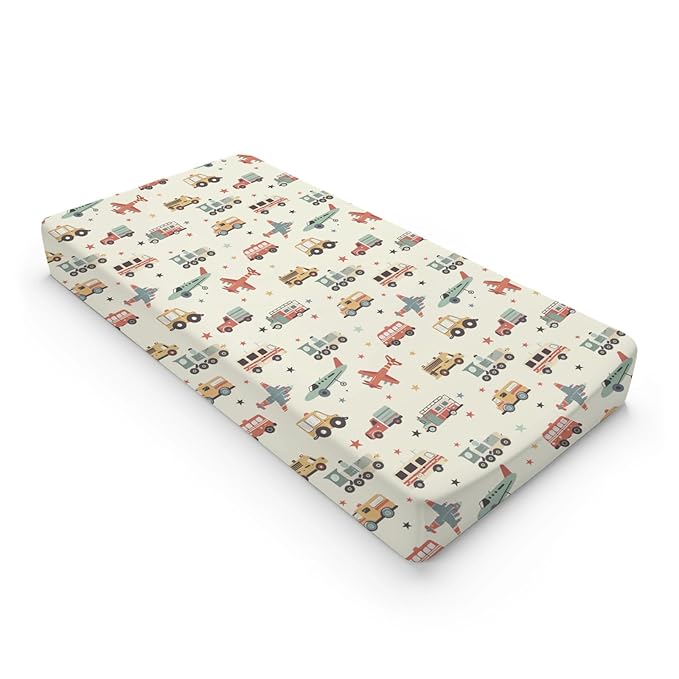 Cartoon Car Planes Trucks Train Pattern Baby Changing Pad Cover, Unisex Transportation Construction Car Nursery Diaper Changing Table Pad Mat Sheet for Boys Girls-16x32