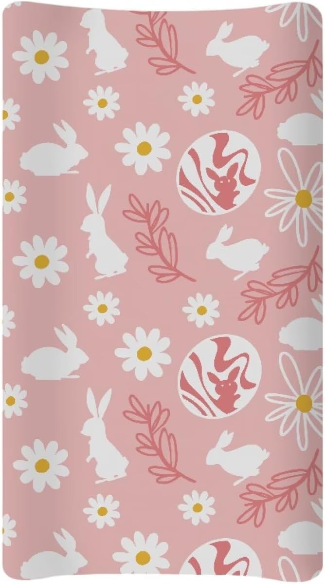 Bunny Floral Changing Pad Cover Soft Diaper Changing Mat Cover for Baby Stretchy Universal Tray Table Mat Table Sheets Easter Decor