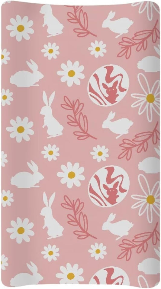 Bunny Floral Changing Pad Cover Soft Diaper Changing Mat Cover for Baby Stretchy Universal Tray Table Mat Table Sheets Easter Decor