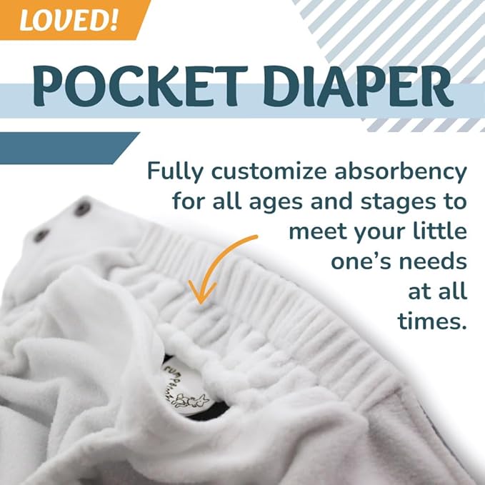Kanga Care Rumparooz G3 Stay Dry Cloth Diaper Reusable One Size Pocket Diaper Patented Inner Double Gusset 2 pcs Microfiber Insert Soaker (6-55+ lbs) - Castle