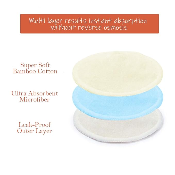 16 Pack Organic Nursing Pads with Laundry Bag, Reusable Breast Pads Nipple Pads, Leak-Proof, Washable Nipplecovers for Breast Feeding (Medium, 3.9")
