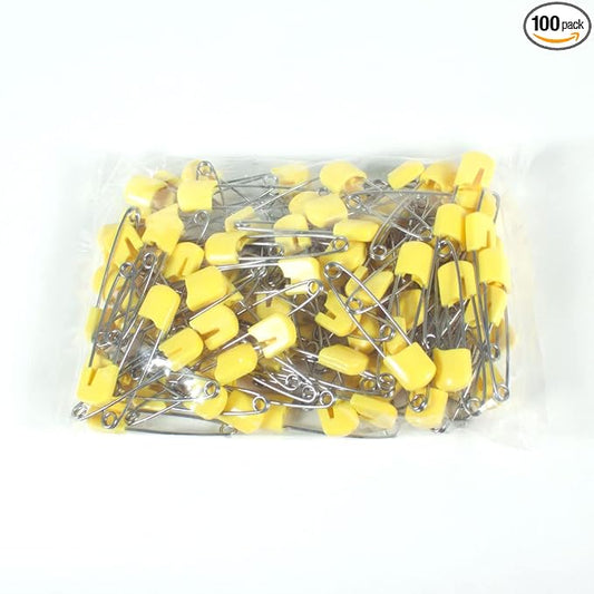 OsoCozy Cloth Diaper Nappy Pins 100 Packs - 100 Stainless Steel Safety Pins with Locking Plastic Heads. Durable, Safe and Cute 2.2 Inches Long (Yellow)