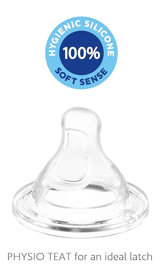 Chicco Silicone Vented Teat, Pack of 2, Standard Flow, I Love Collection, Suitable for 6-18 Months Old Infants