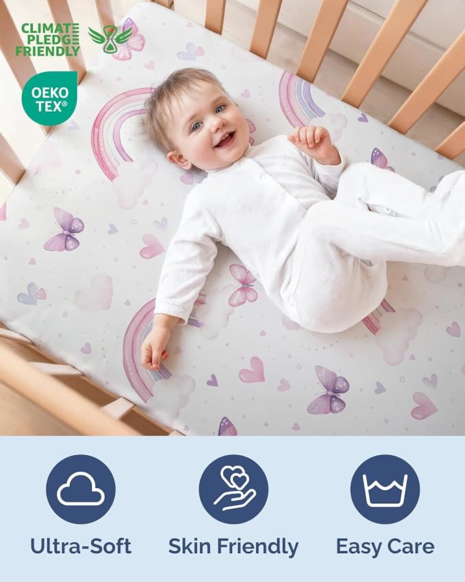 Baby Crib Sheets for Boys & Girls - Pack of 2 Fitted Microfiber Crib Sheets for Standard Crib & Toddler Mattress - Soft, Breathable & Wrinkle Free - Machine Washable, Oeko Tex - 52x28x8in - Flutter