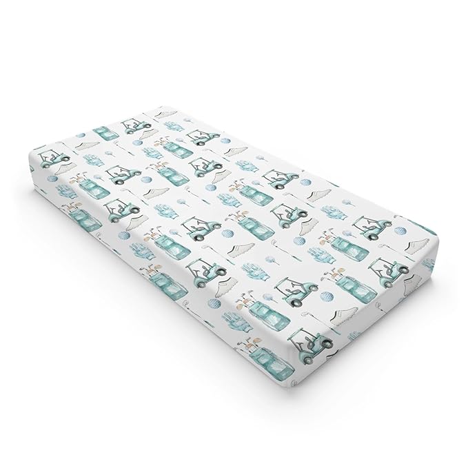 Watercolor Golf Sports Balls Gloves Shoes Pattern Baby Changing Pad Cover, Unisex Golf Theme Nursery Diaper Changing Table Pad Mat Sheet for Boys Girls-16x32